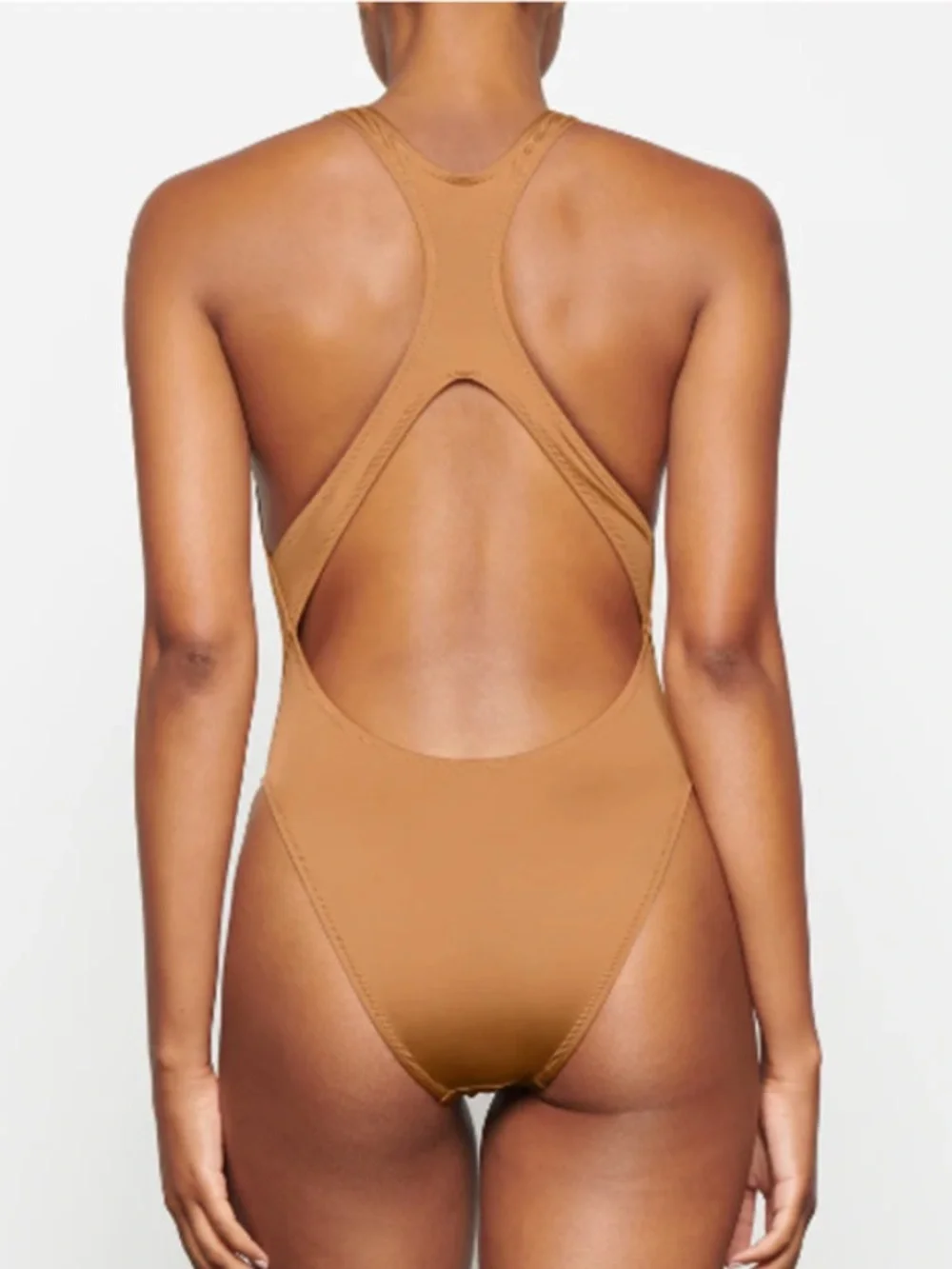 SKIMS Women’s Signature Swim Cut Out Monokini One Piece Swimsuit Sz M Almond NWT